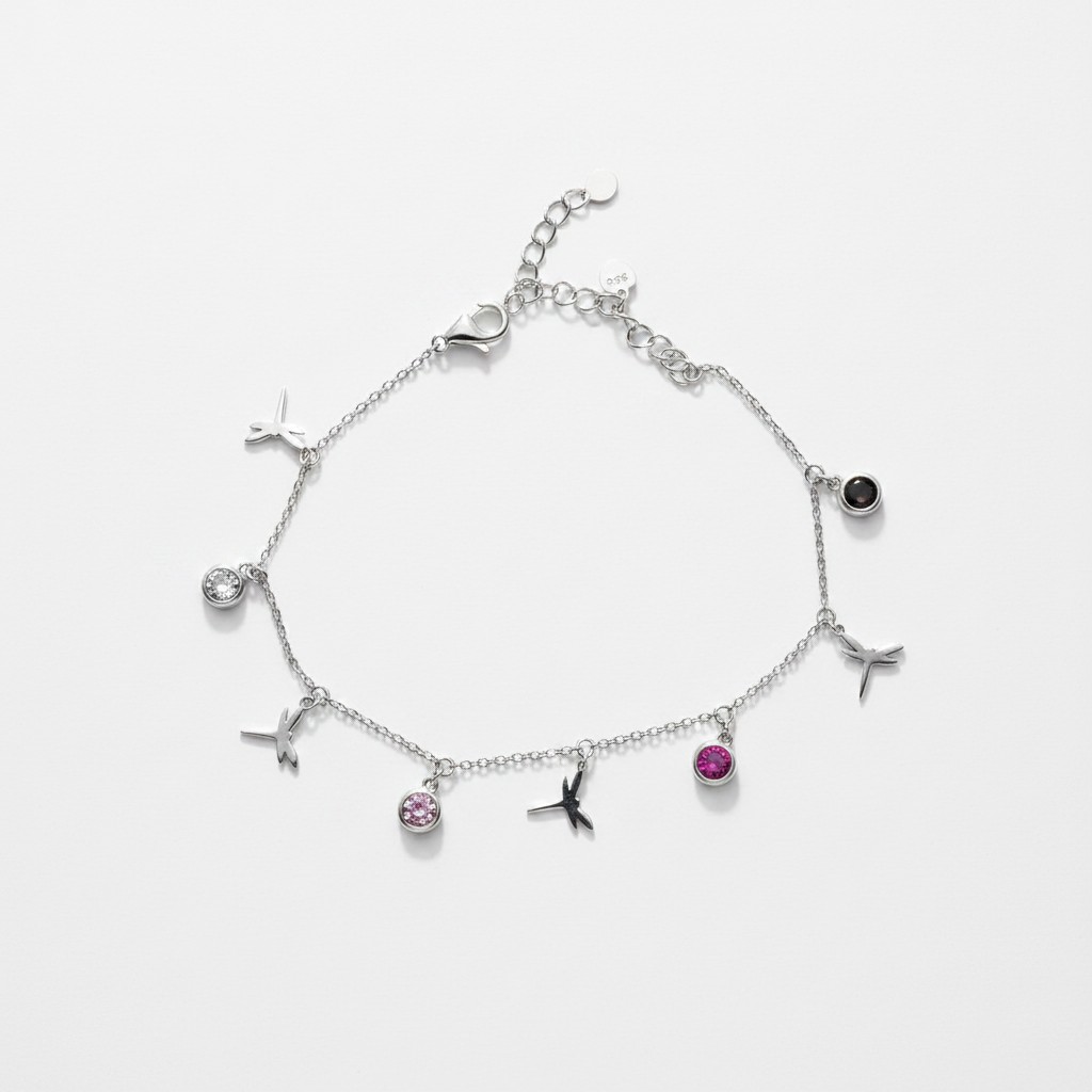 Butterfly & Coloured Crystal Drop Bracelet