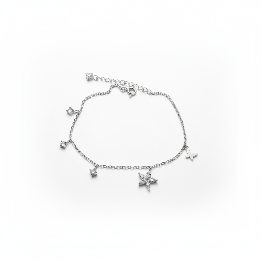 Star Flower & Crystal Drop Charm Bracelet