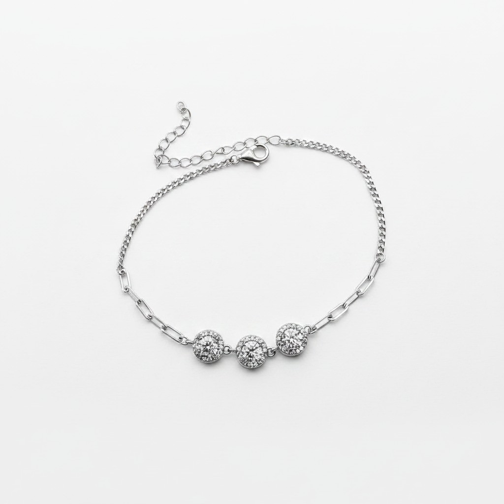 Triple Halo CZ Station Bracelet