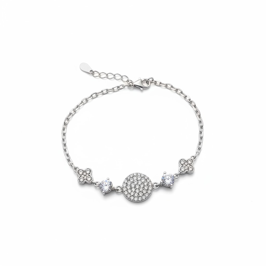 Pavé Disc & Clover Station Bracelet