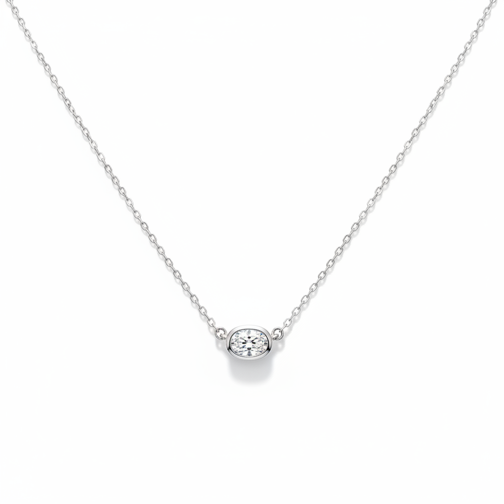 Oval CZ Bezel Solitaire Necklace