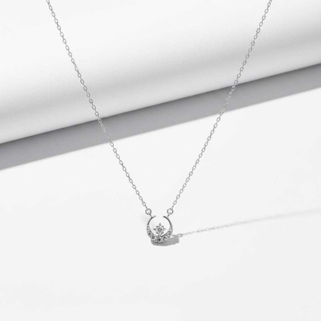 Crescent Moon & Star CZ Necklace