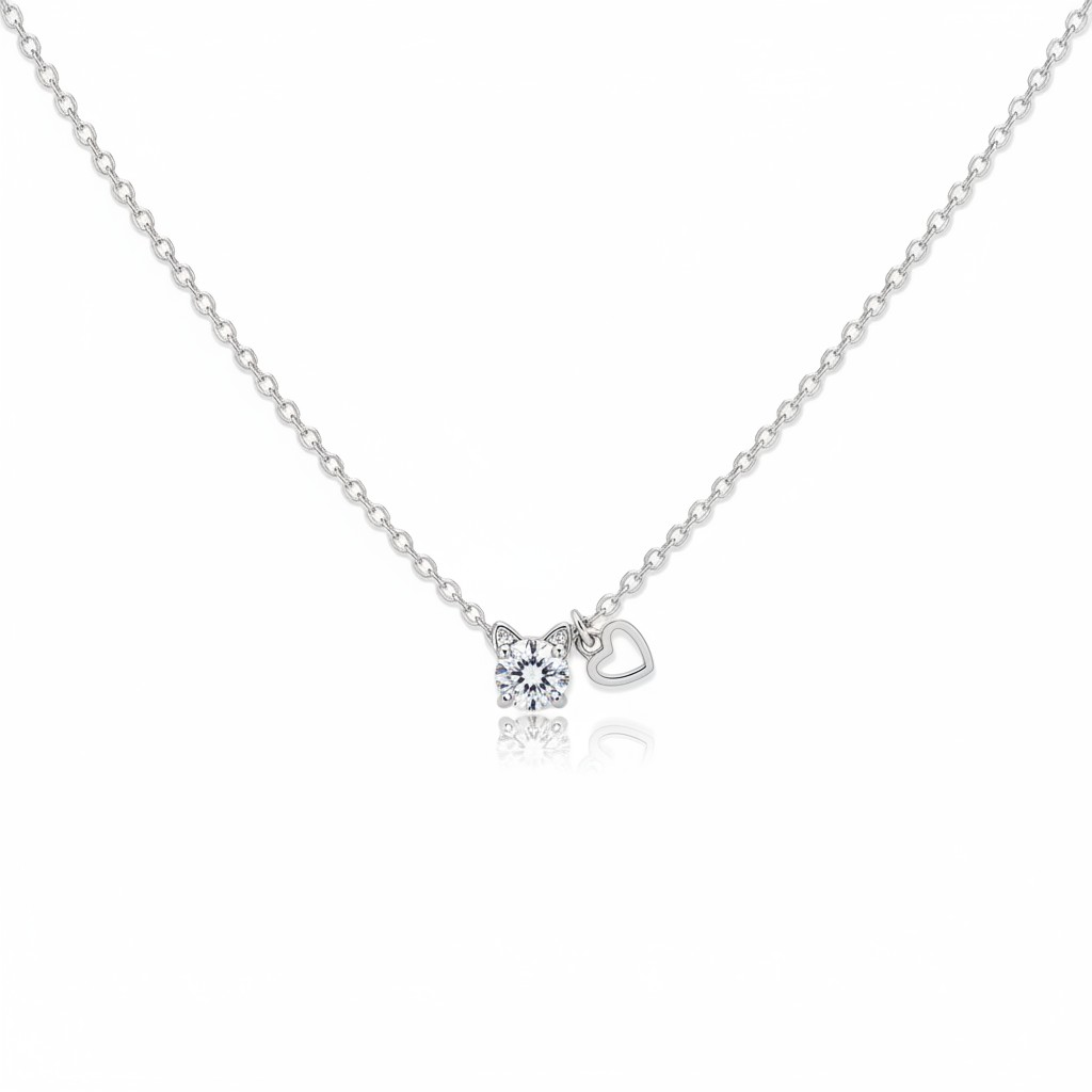 CZ Solitaire & Heart Charm Necklace