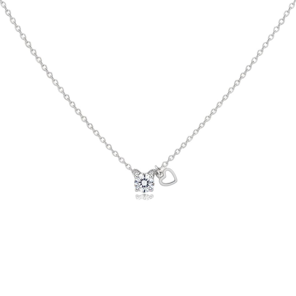 CZ Solitaire and Heart Charm Necklace