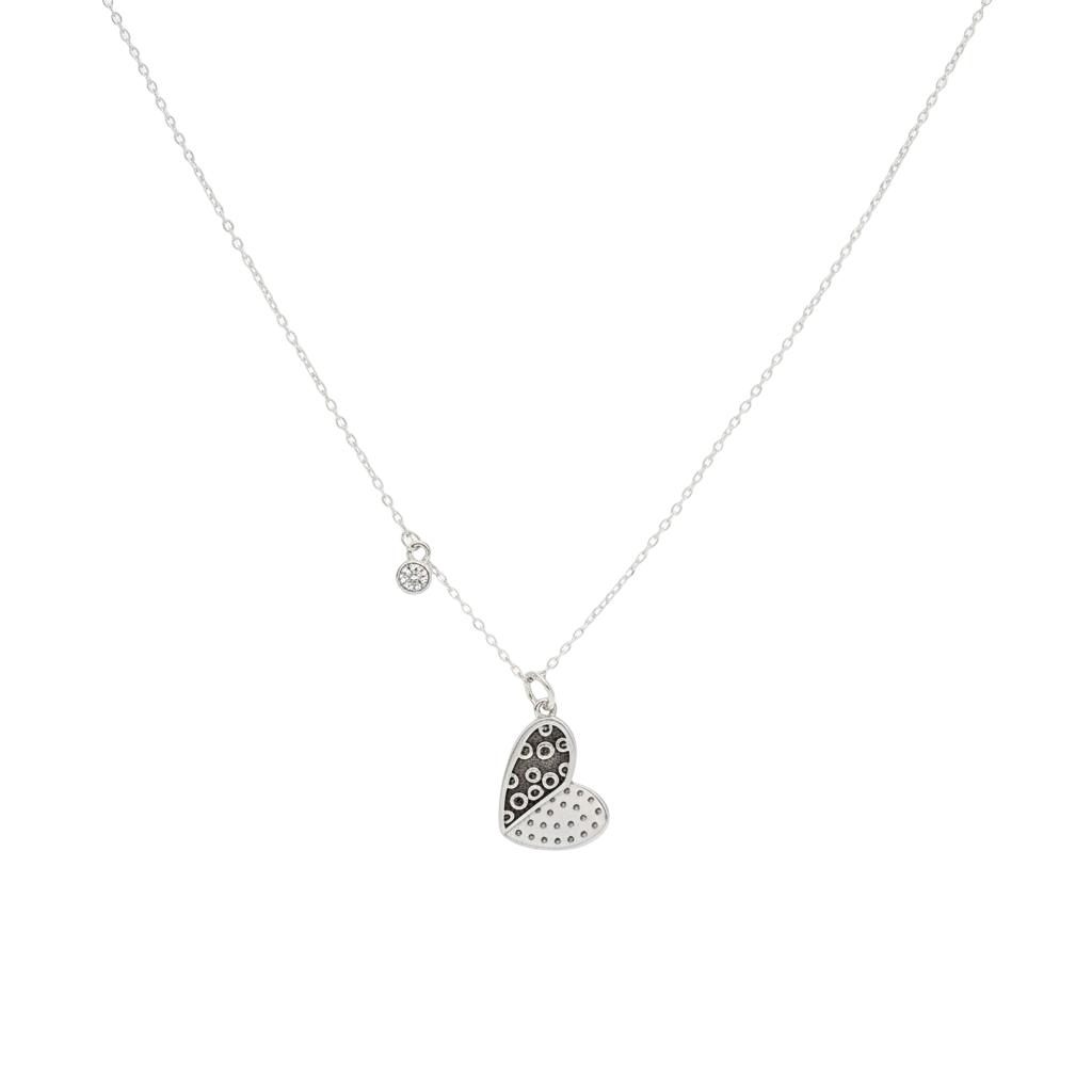 Two-Tone Textured Heart CZ Necklace