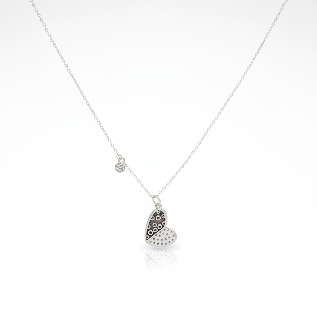 Two-Tone Textured Heart CZ Necklace