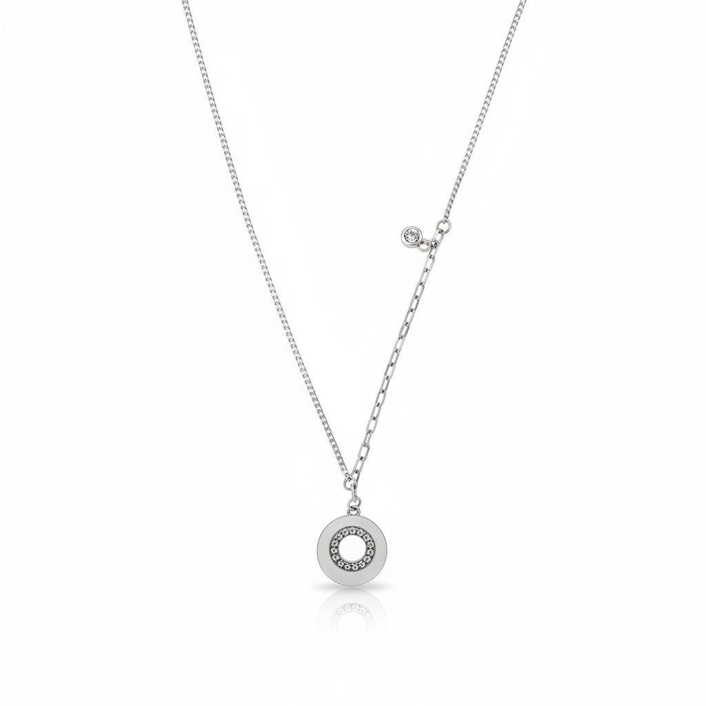 Mixed Chain Circle Disc Pendant Necklace