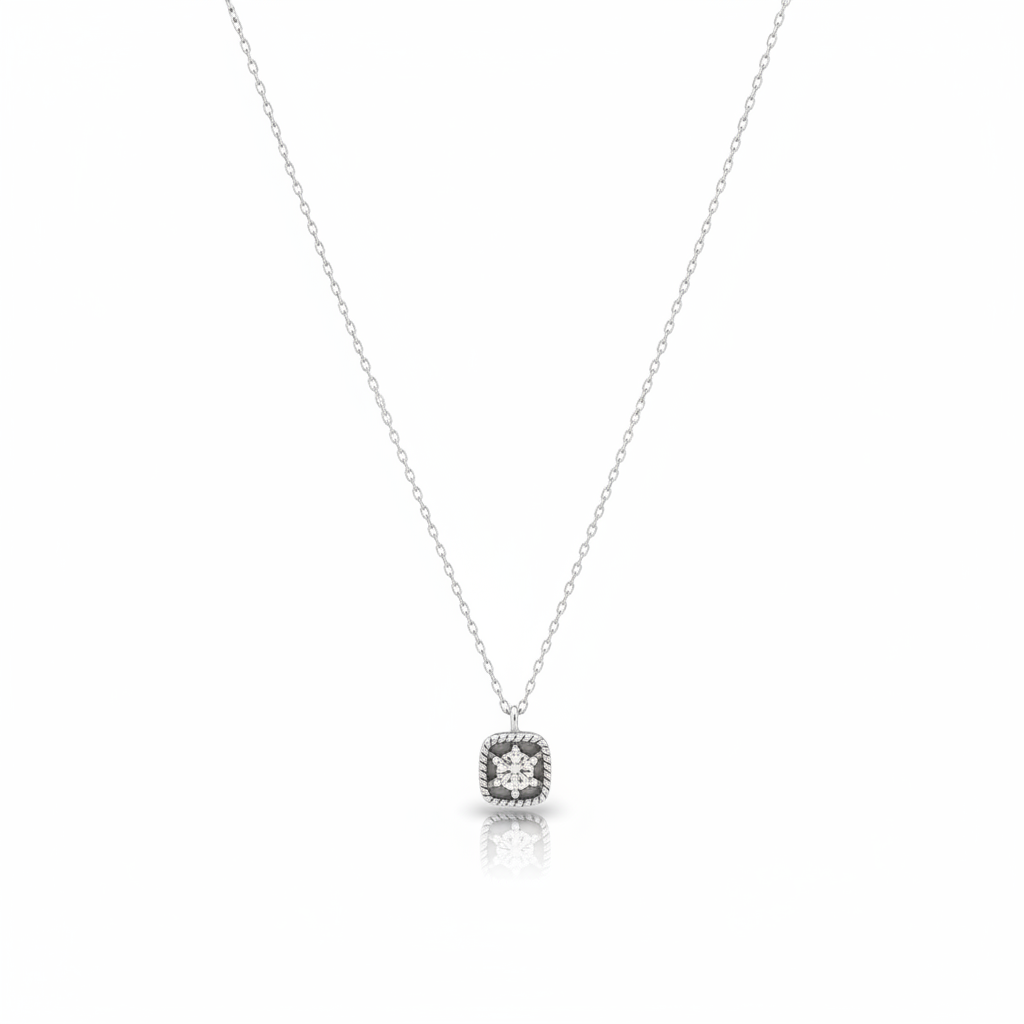 Cushion Square Dark CZ Snowflake Necklace