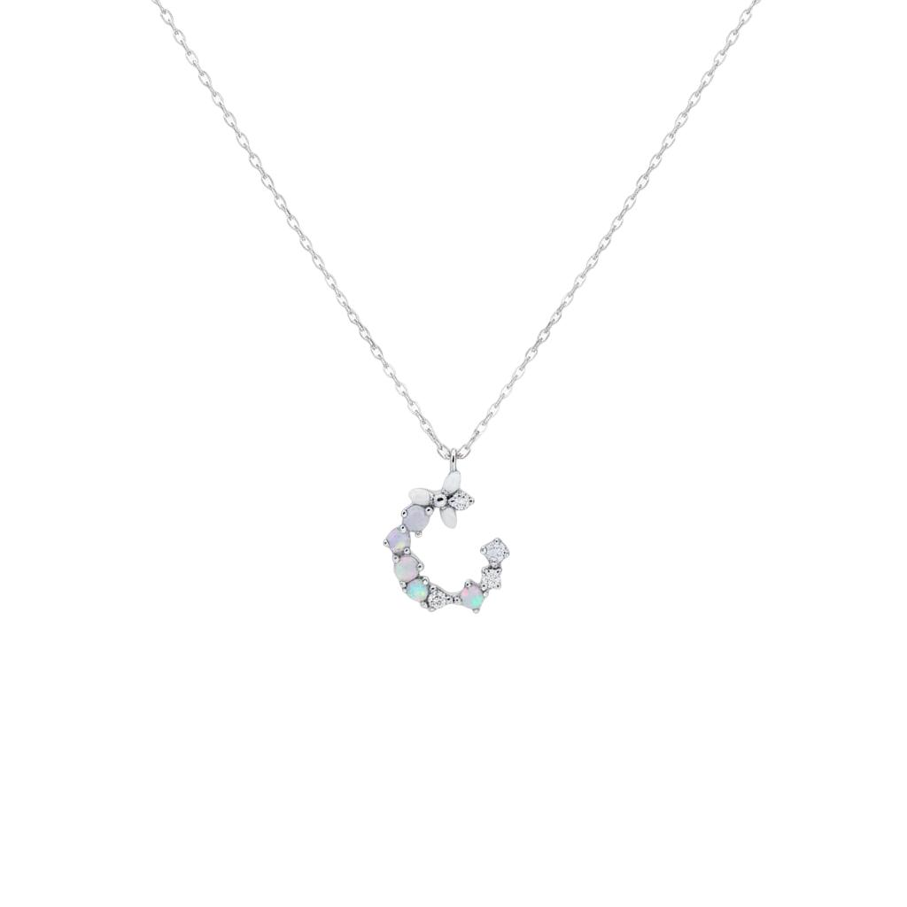 Opal and CZ Crescent Moon Necklace
