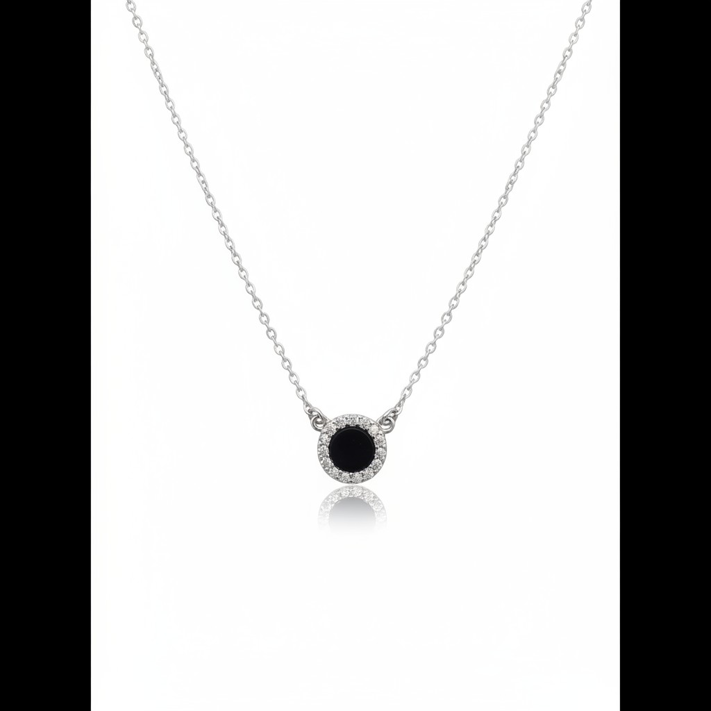 Black Enamel & CZ Halo Necklace
