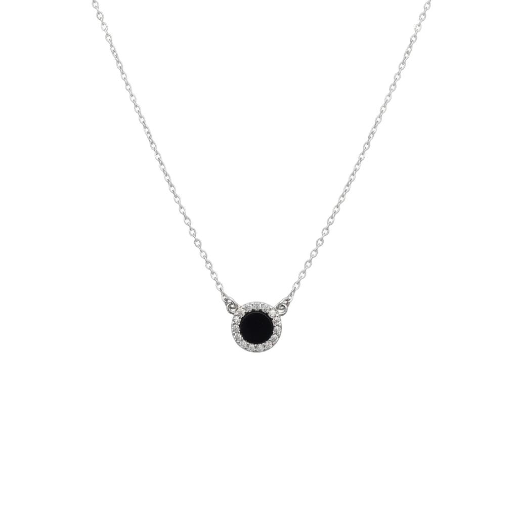 Black Enamel and CZ Halo Necklace