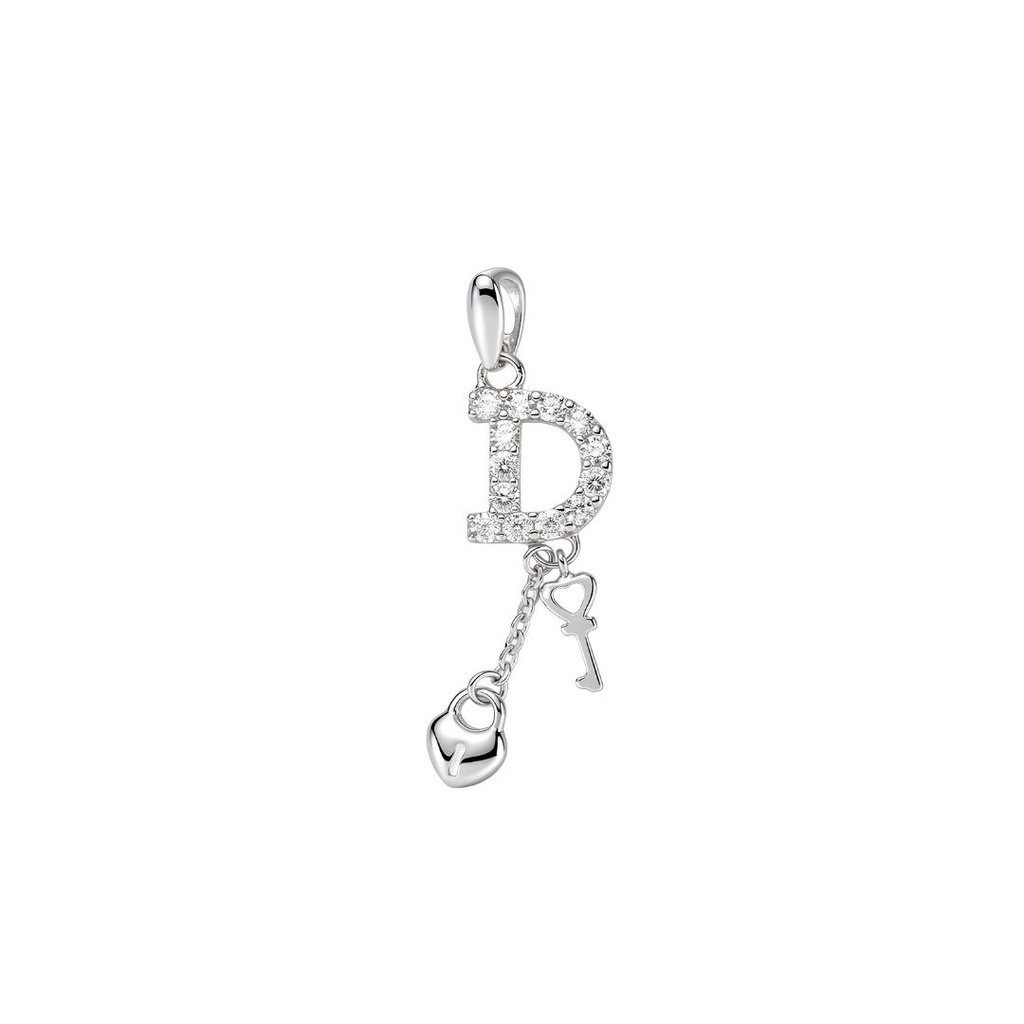 CZ Initial D Lock and Key Charm Pendant