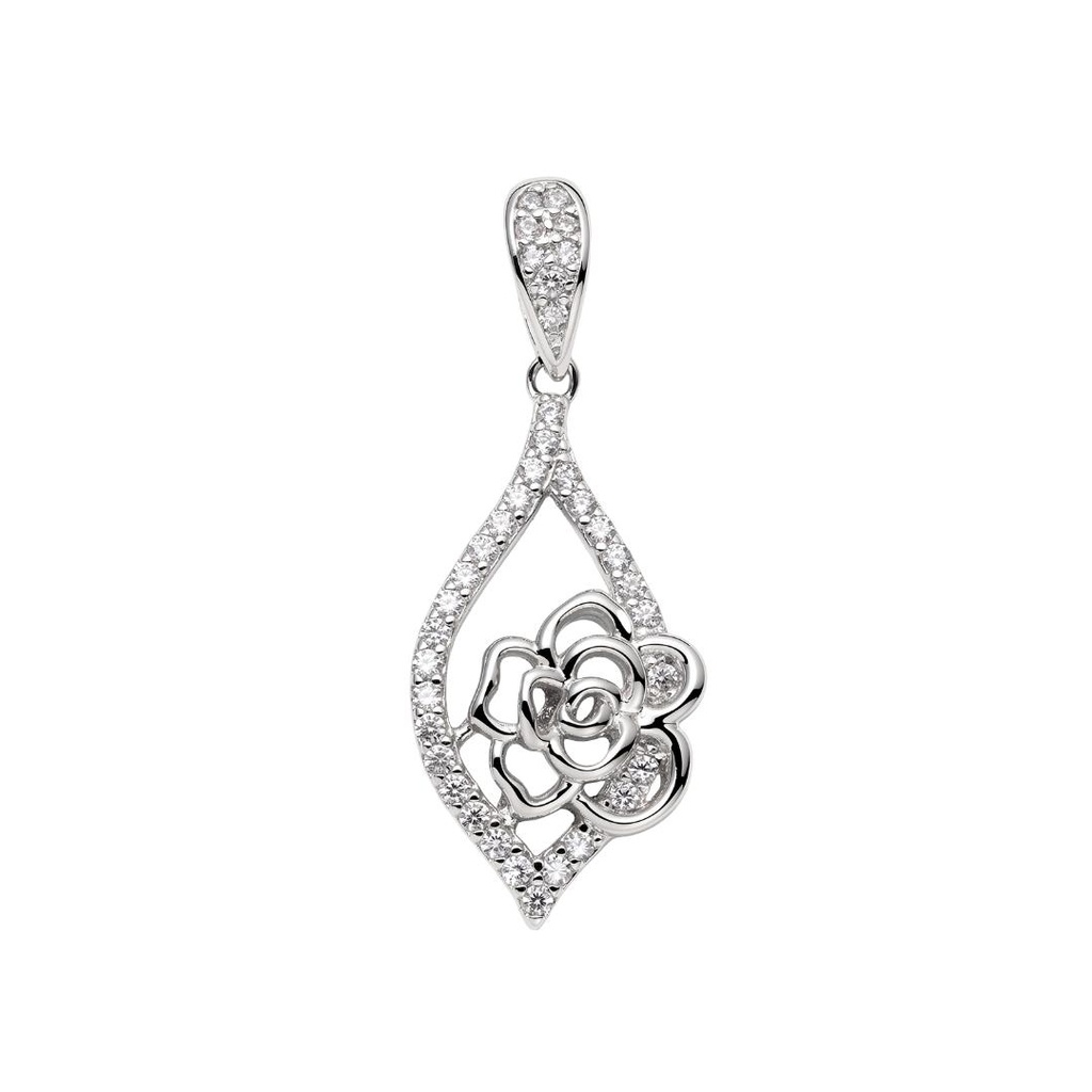 Rose in Teardrop CZ Drop Pendant