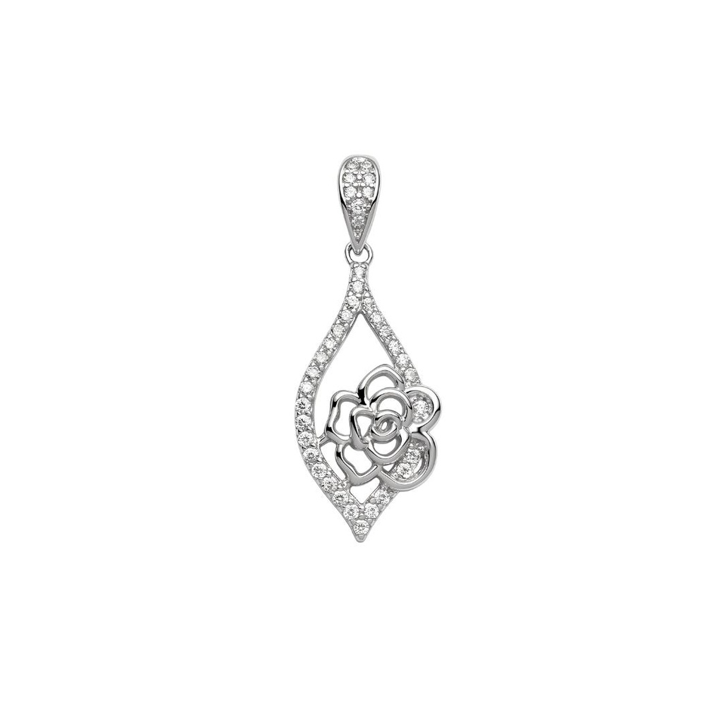 Rose in Teardrop CZ Pendant