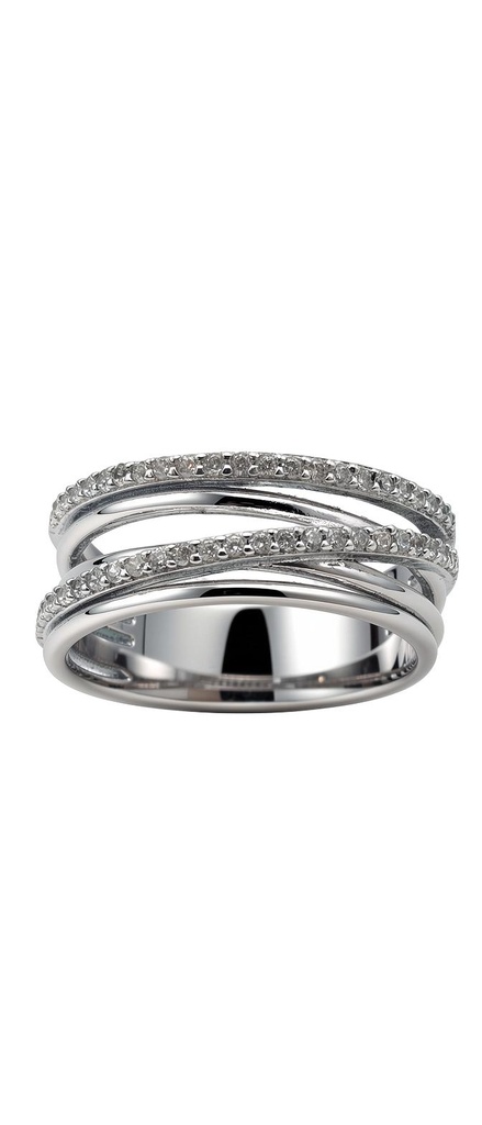Triple-Band Crossover Pave Ring