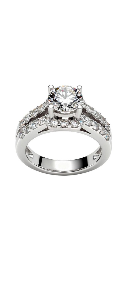 Round CZ Solitaire Split-Shank Pave Ring