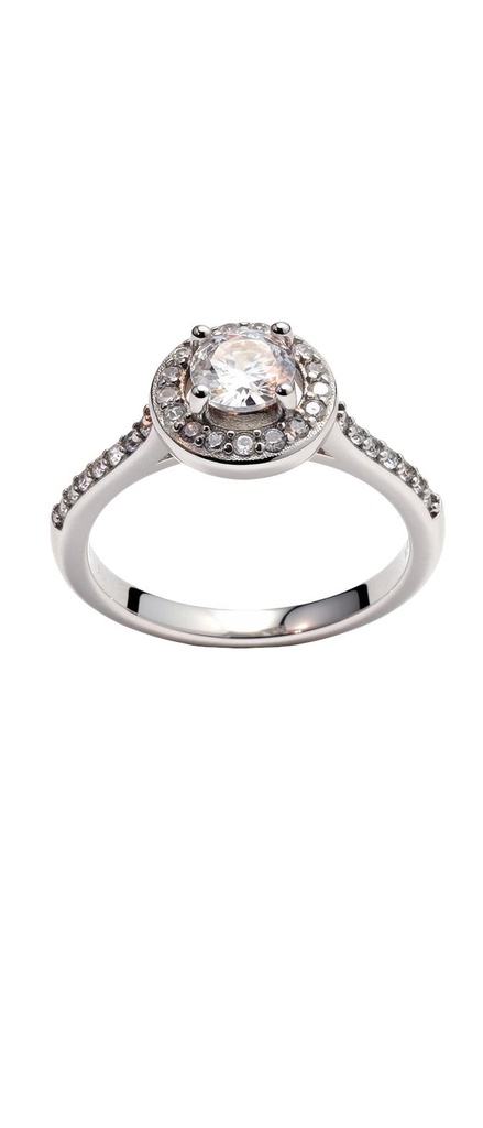 Round CZ Halo Ring with Pave Shoulders