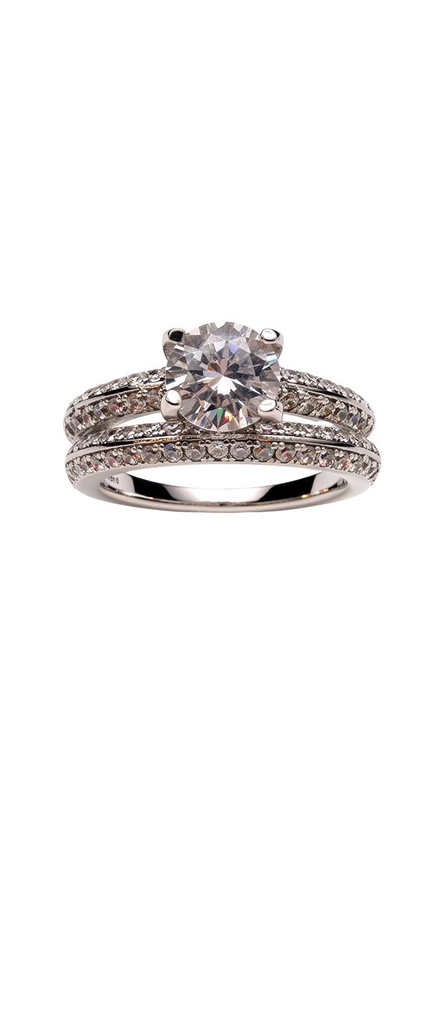 Round CZ Solitaire Triple Pave Band Ring