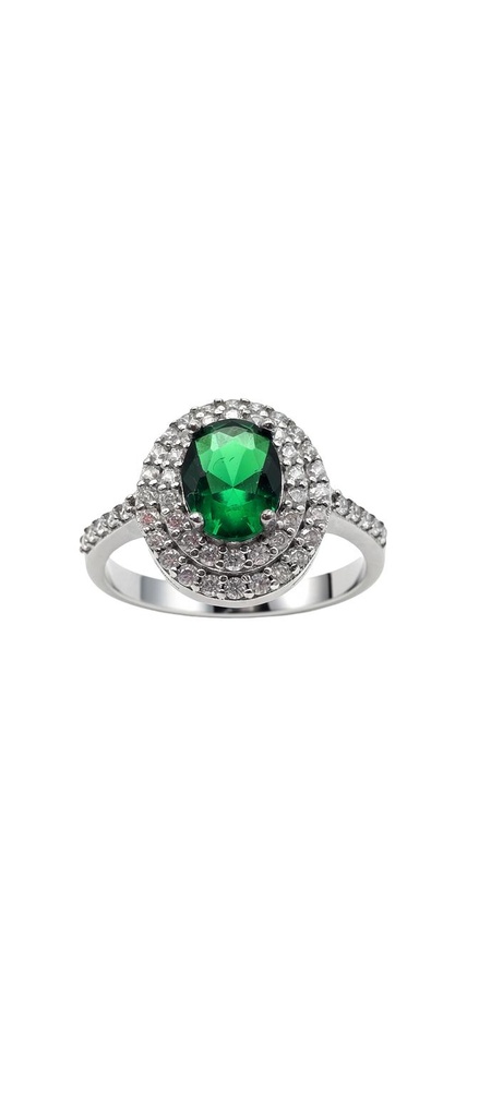 Oval Green CZ Double Halo Ring