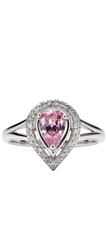 Pear Pink CZ Halo Split-Shank Ring