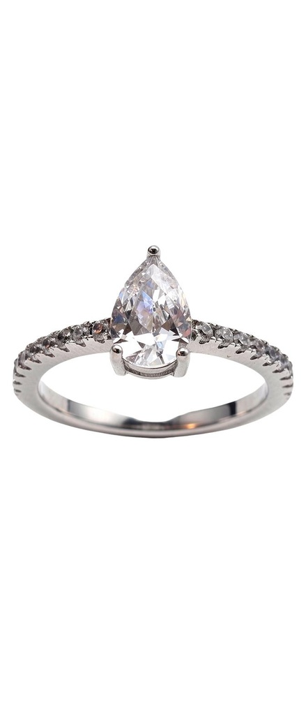 Pear CZ Solitaire Pave Band Ring