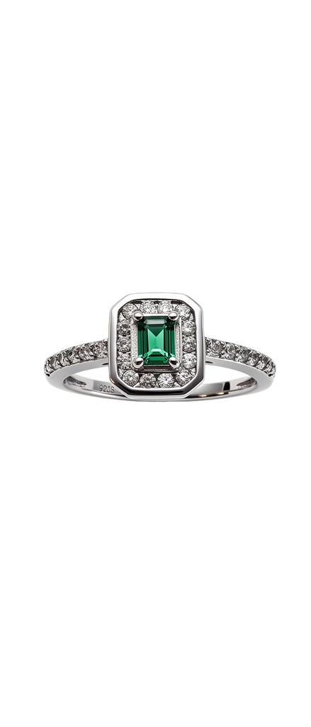 Emerald-Cut Green CZ Halo Ring