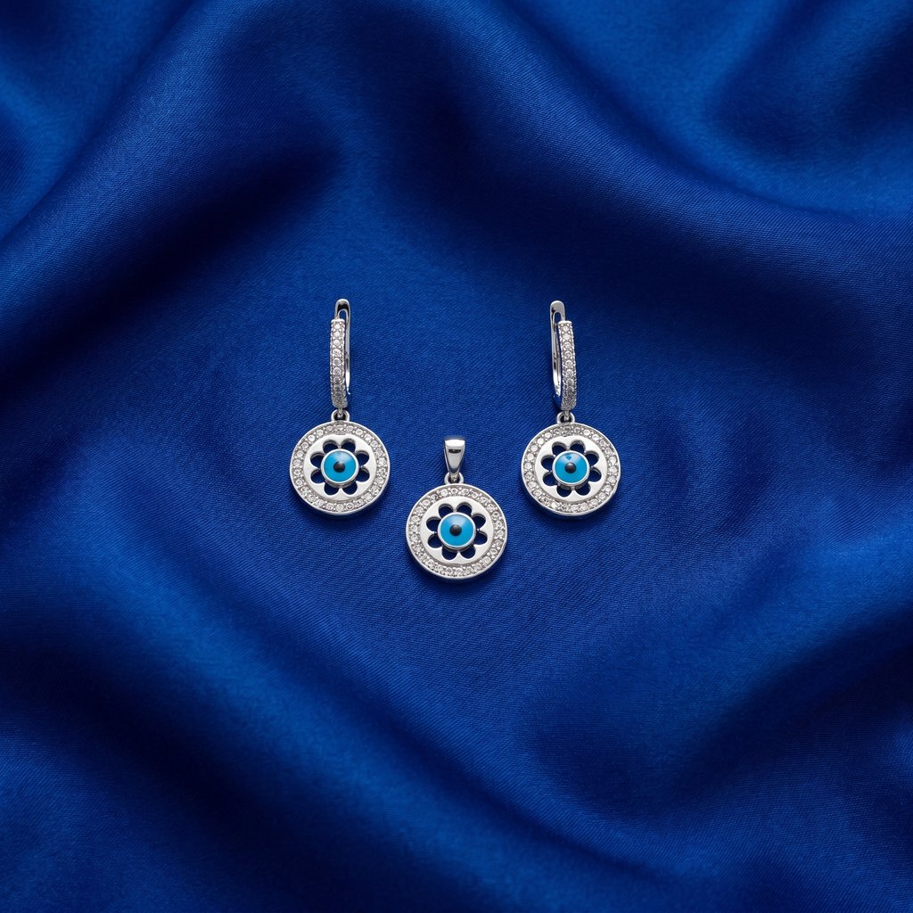 [DPS0256] Evil Eye Mandala Pendant & Earrings Set