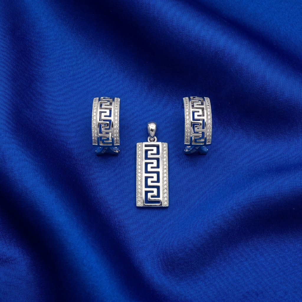 [DPS0251] Greek Key Pendant & Earrings Set