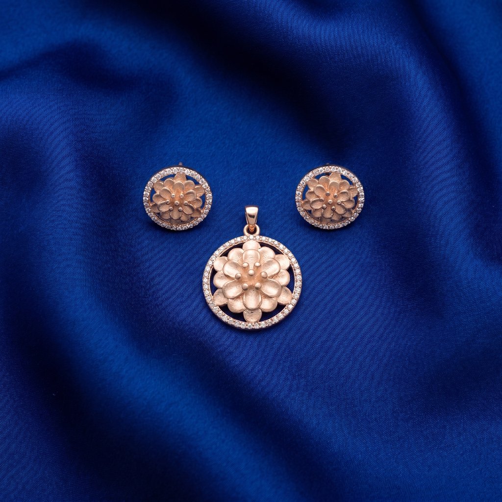 [DPS0372] Rose Gold-Plated Flower Pendant & Earrings Set