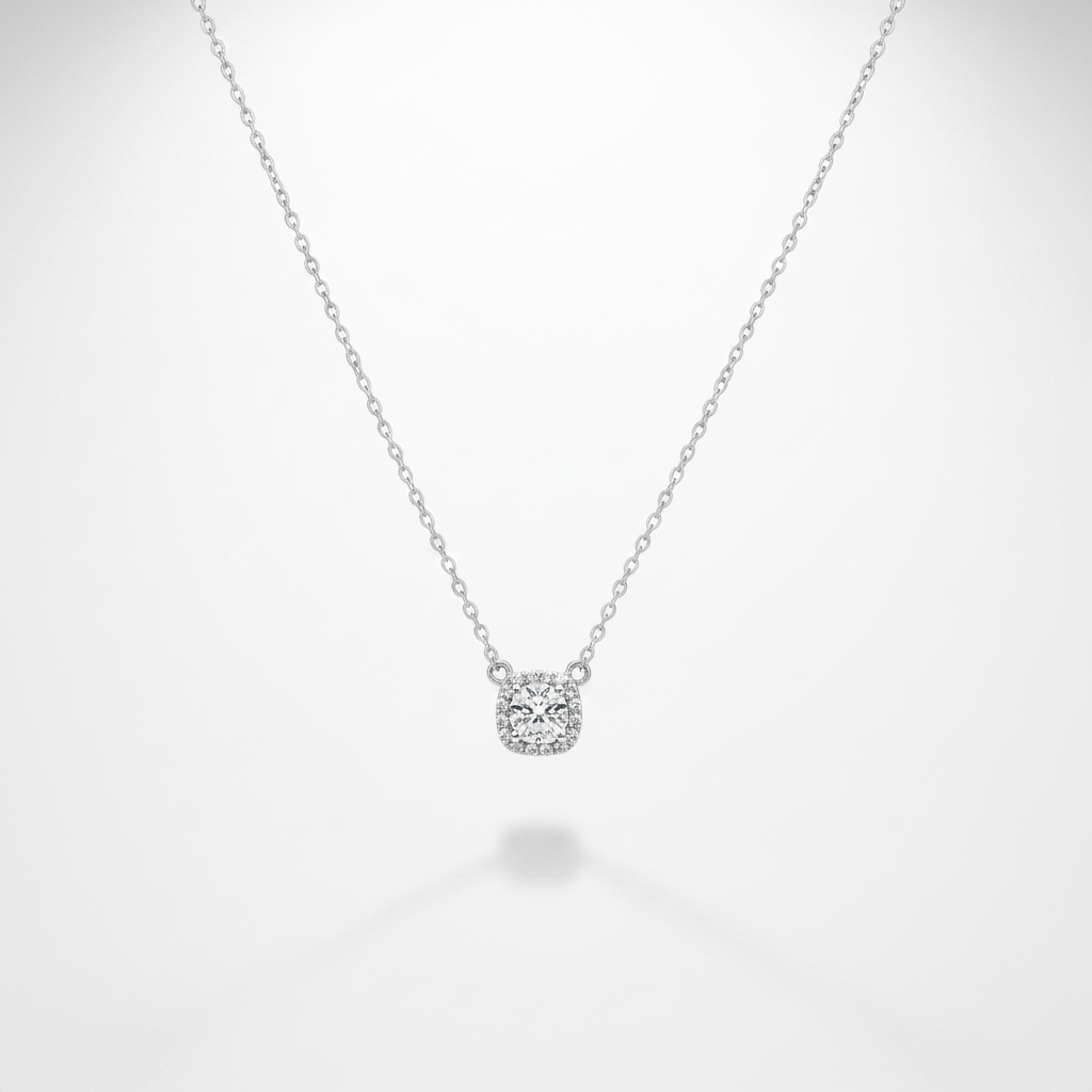 Round CZ Cluster Solitaire Necklace