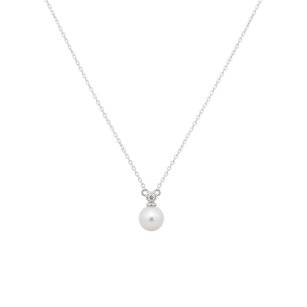 Pearl and CZ Drop Pendant Necklace