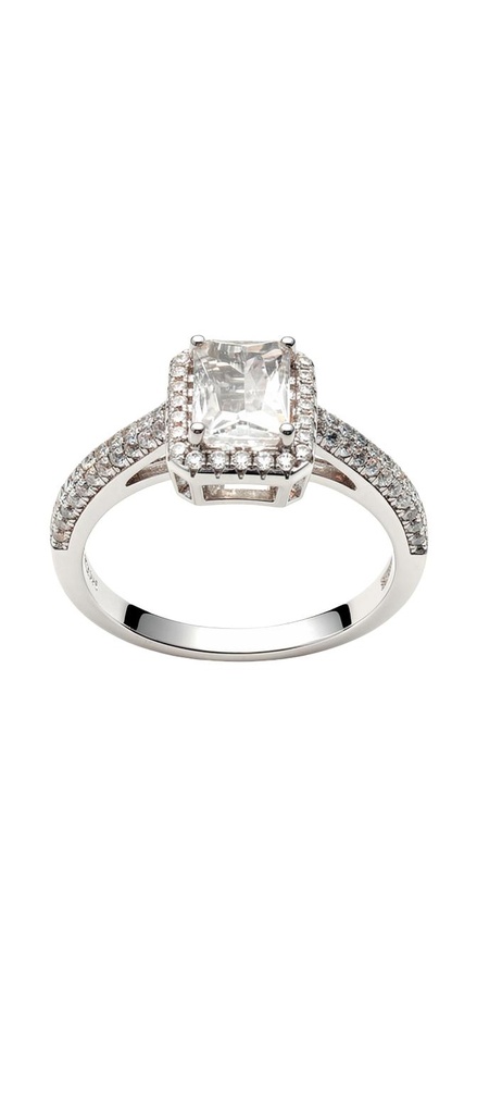 Radiant CZ Halo Ring with Pave Split Shoulders
