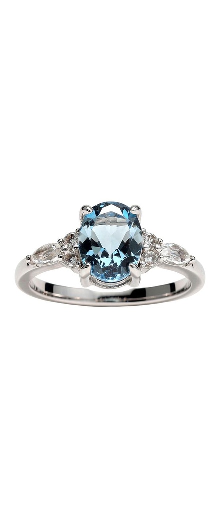 Oval Blue CZ Ring with Marquise Side Stones