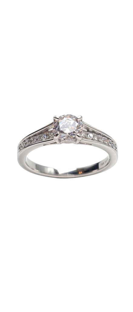 Round CZ Solitaire Ring with Channel Shoulders