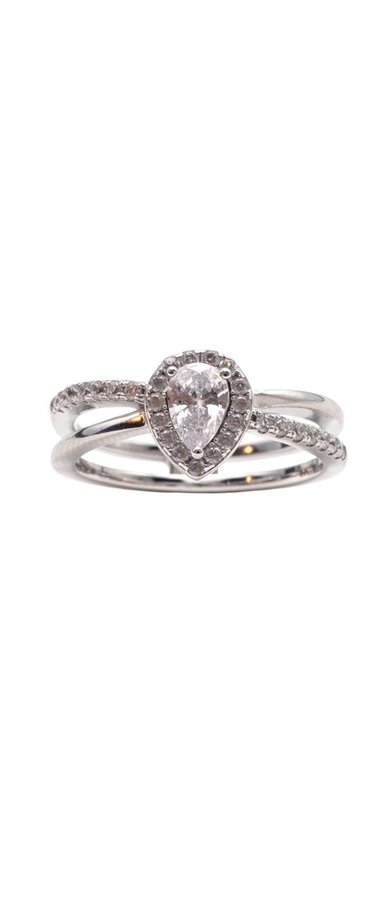 Pear CZ Halo Ring with Crossover Pave Band