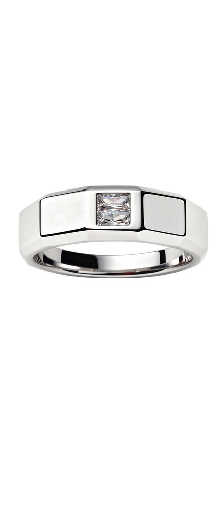Men's Flat Band Ring with Stacked Baguette CZ