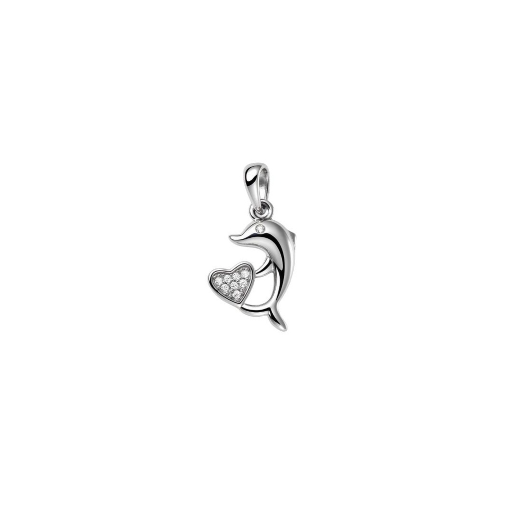 Dolphin and CZ Heart Pendant