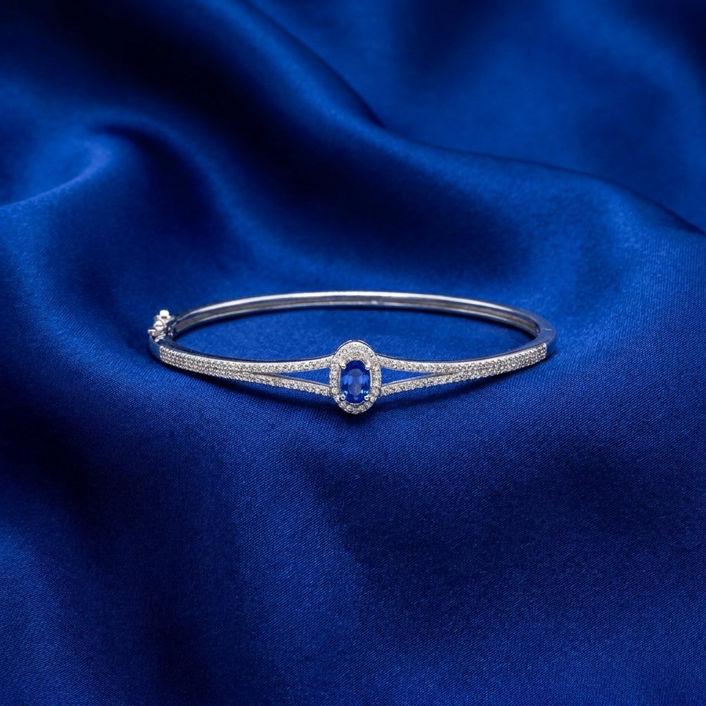 [B41] Tanzanite Oval Diamond Halo Bangle