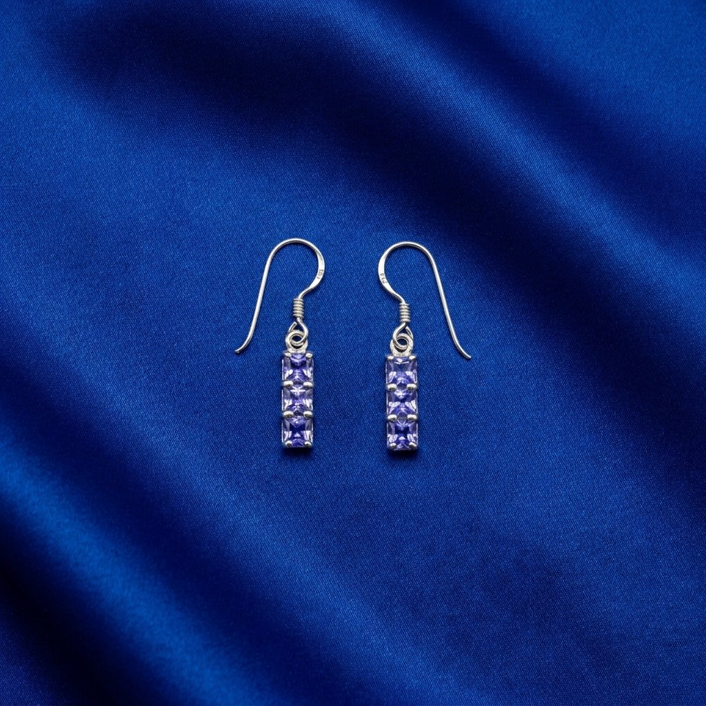 [B12] Tanzanite Triple Oval Bar Drop Earrings