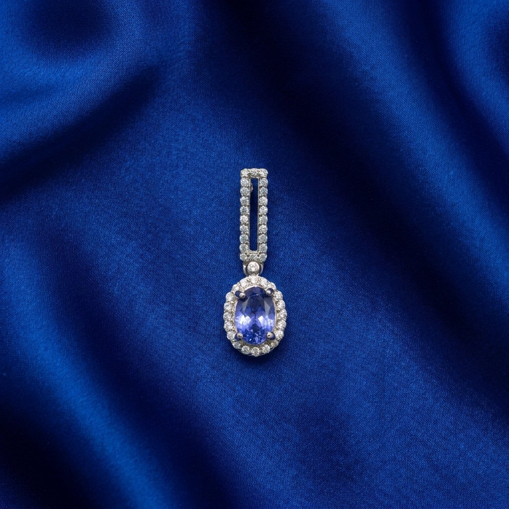 [B37] Tanzanite Oval Halo Pendant with Diamond Bail