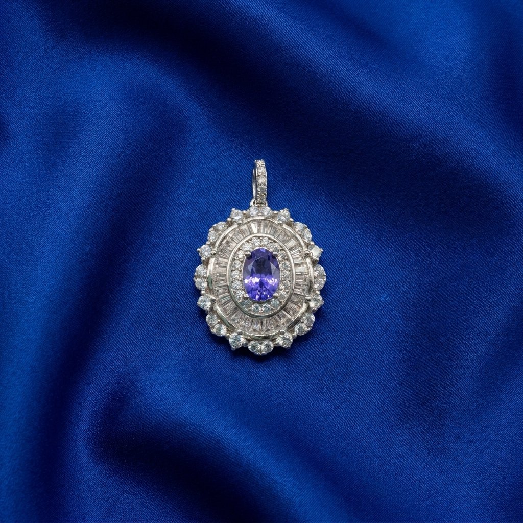 [B39] Tanzanite Oval Double Halo Pendant