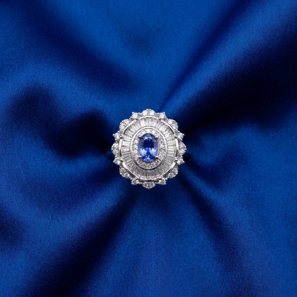 [B33] Tanzanite Double Halo Statement Ring