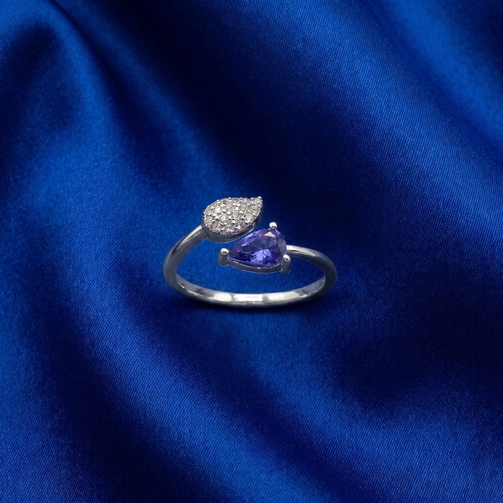 [B31] Tanzanite Pear & Diamond Toi et Moi Ring