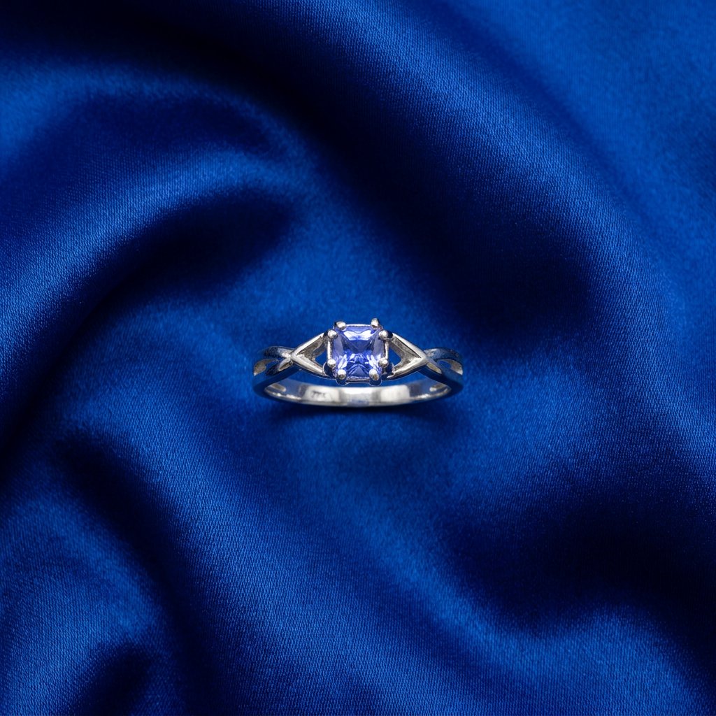 [B16] Tanzanite Cushion Ring with Baguette Diamond Sides