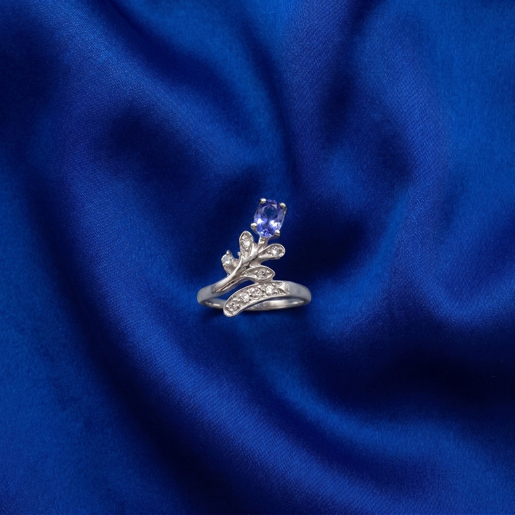 Tanzanite Leaf Vine Ring with Diamond Accents