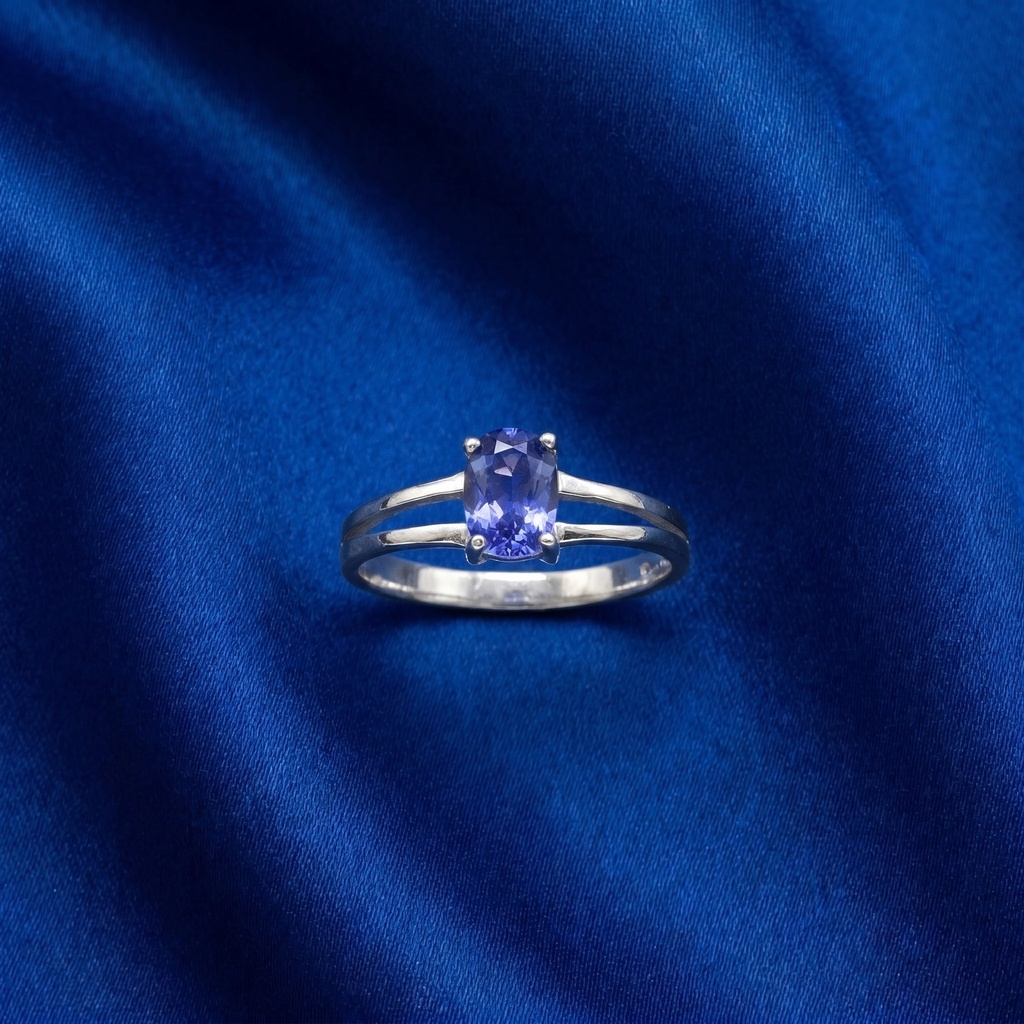 [B15] Tanzanite Oval Solitaire Split Shank Ring