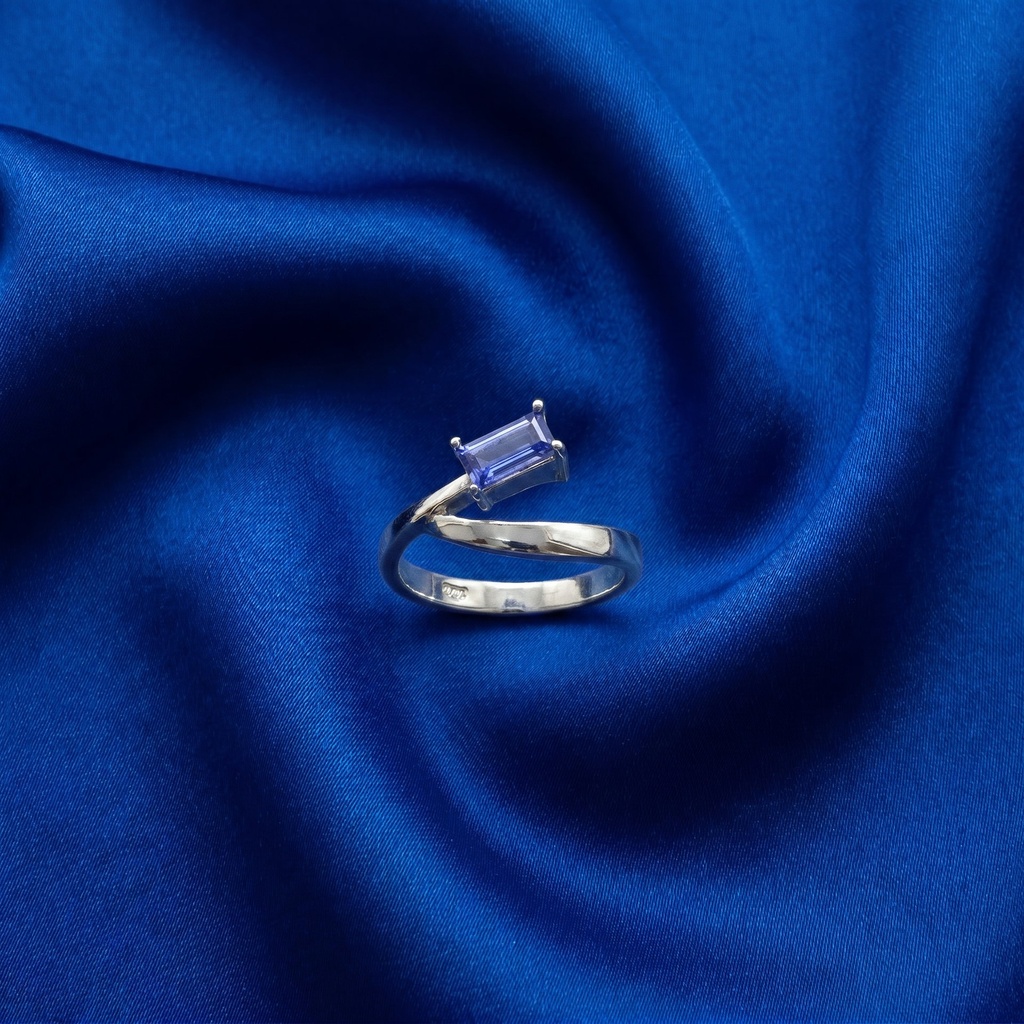 [A26] Tanzanite Emerald Cut Bypass Ring