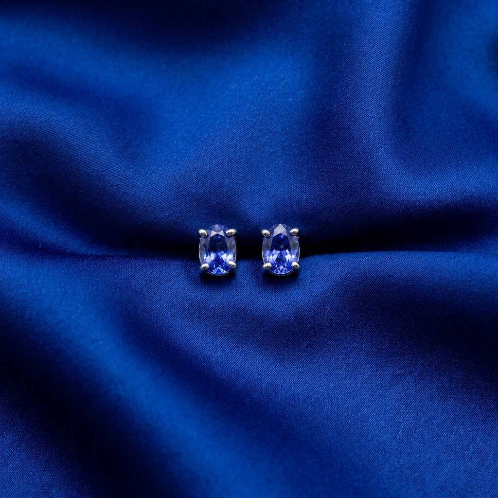 [N63] Tanzanite Oval Stud Earrings