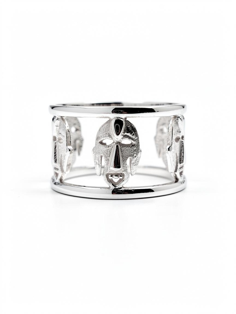 African Mask Wide Band Ring